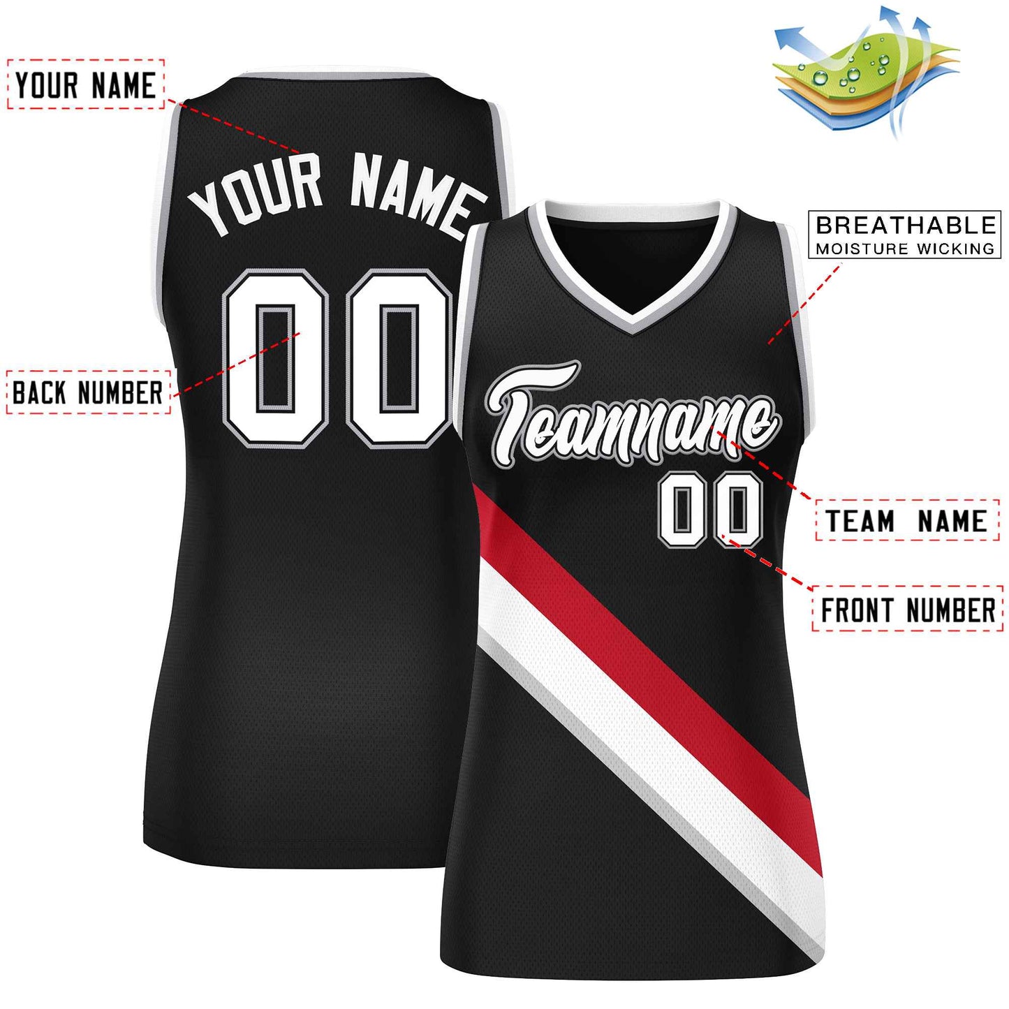 Custom Black Gray-White Thick Slash Fashion Tops Mesh Netball Dress For Women