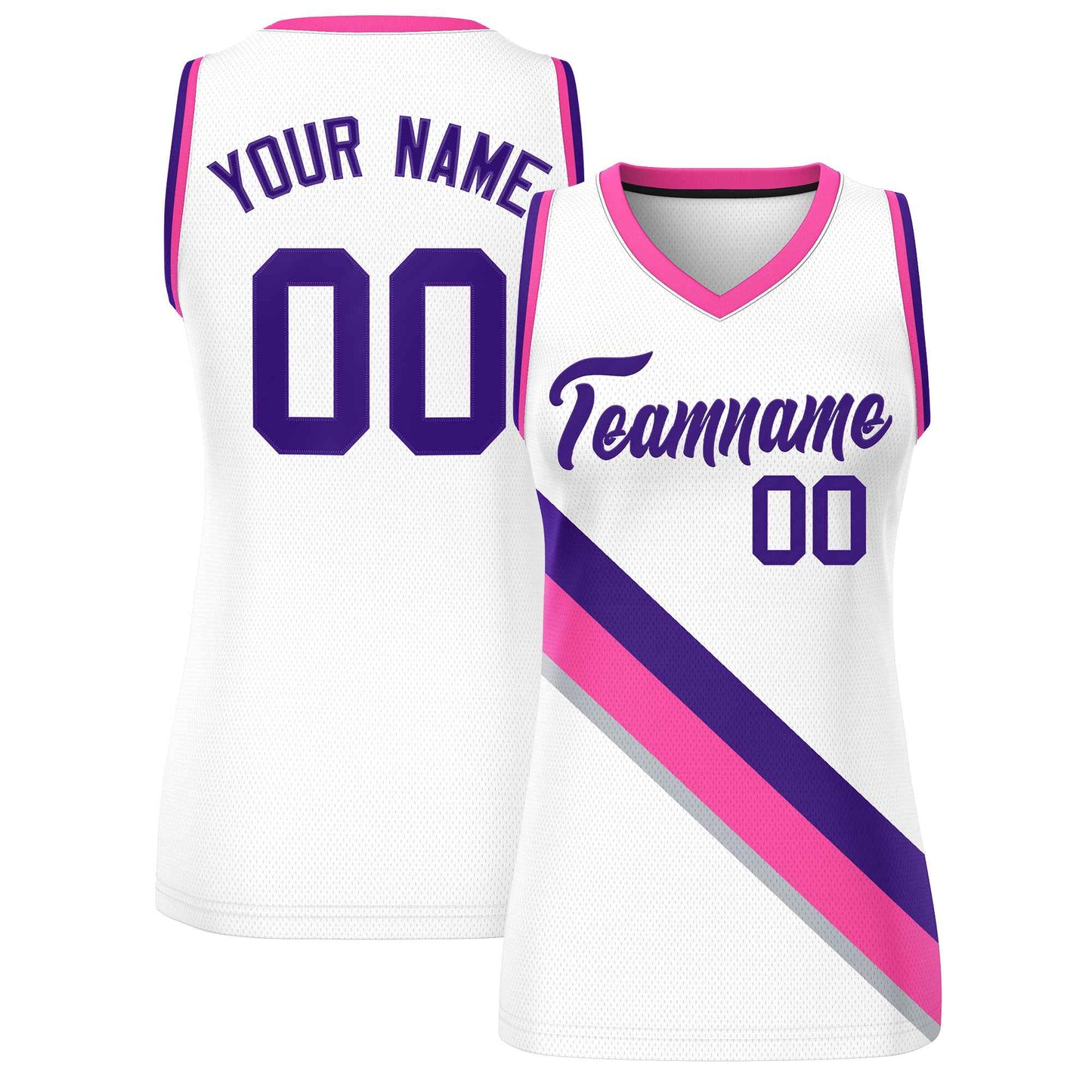 Custom White Pink-Purple Thick Slash Fashion Tops Mesh Netball Dress For Women