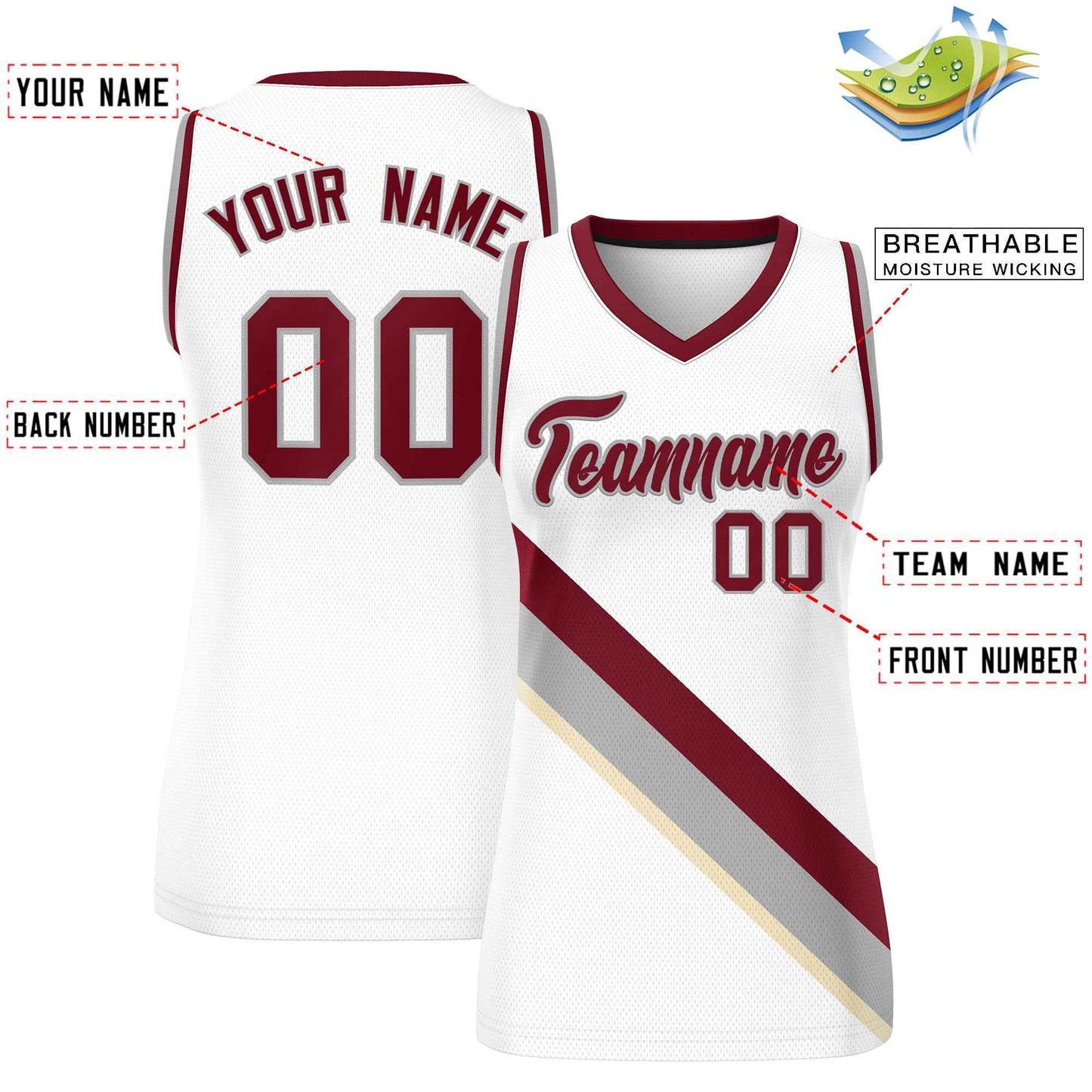 Custom White Crimson-Gray Thick Slash Fashion Tops Mesh Netball Dress For Women