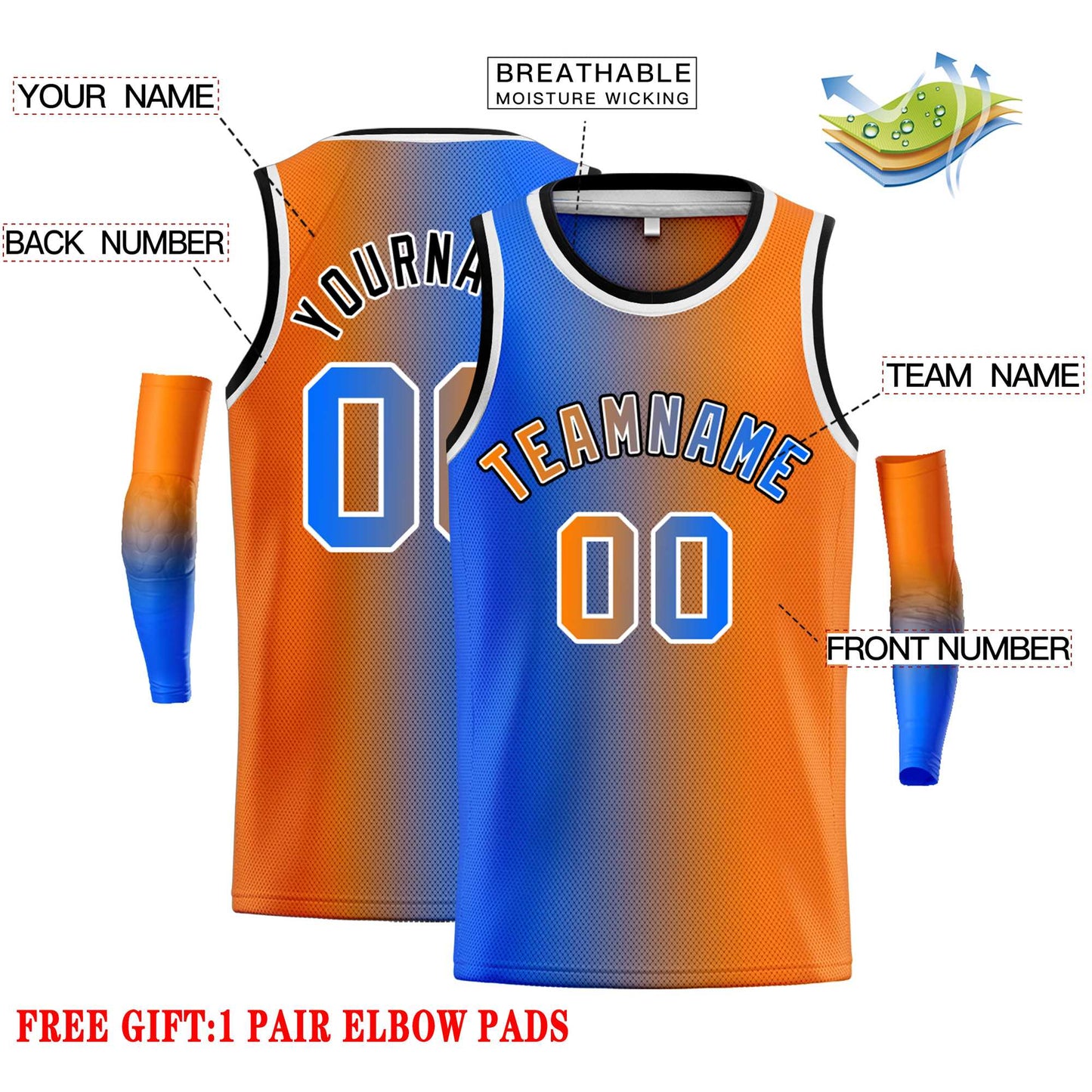 Custom Blue Orange Black-Orange Gradient Fashion Tops Bull Basketball Jersey