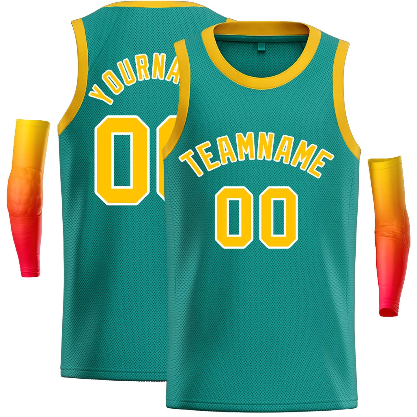 Custom Teal Yellow-White Classic Tops Casual Basketball Jersey