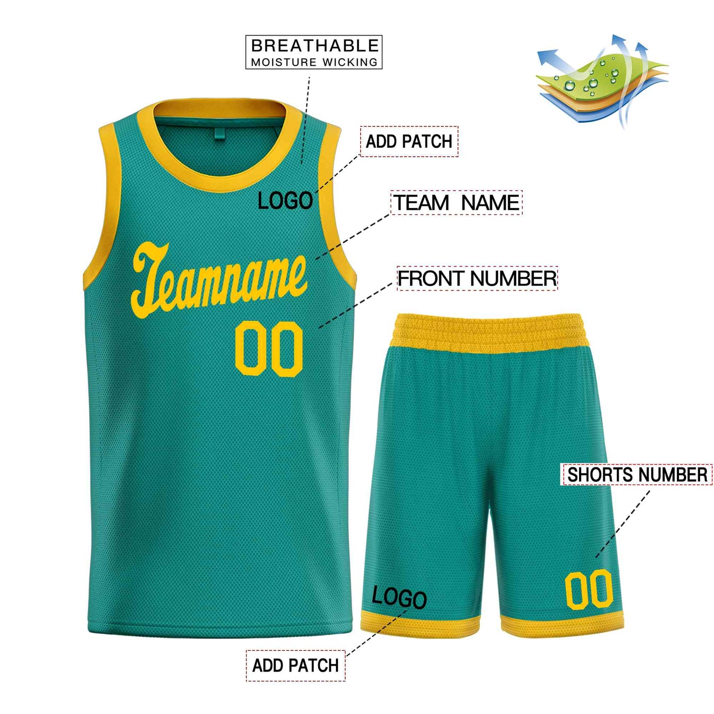 Custom Teal Yellow Classic Sets Sports Uniform Basketball Jersey