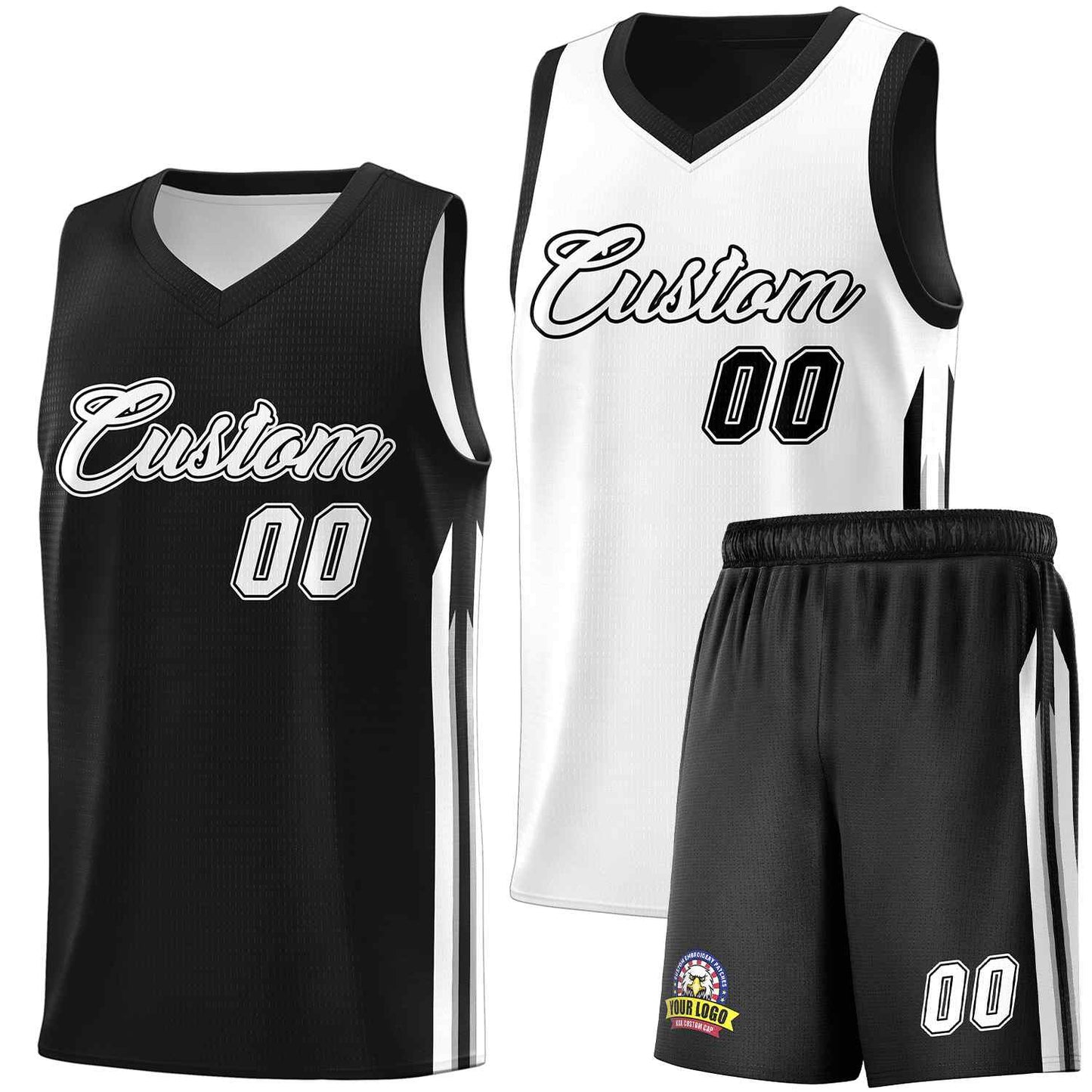 Custom Black White Double Side Sets Men Basketball Jersey