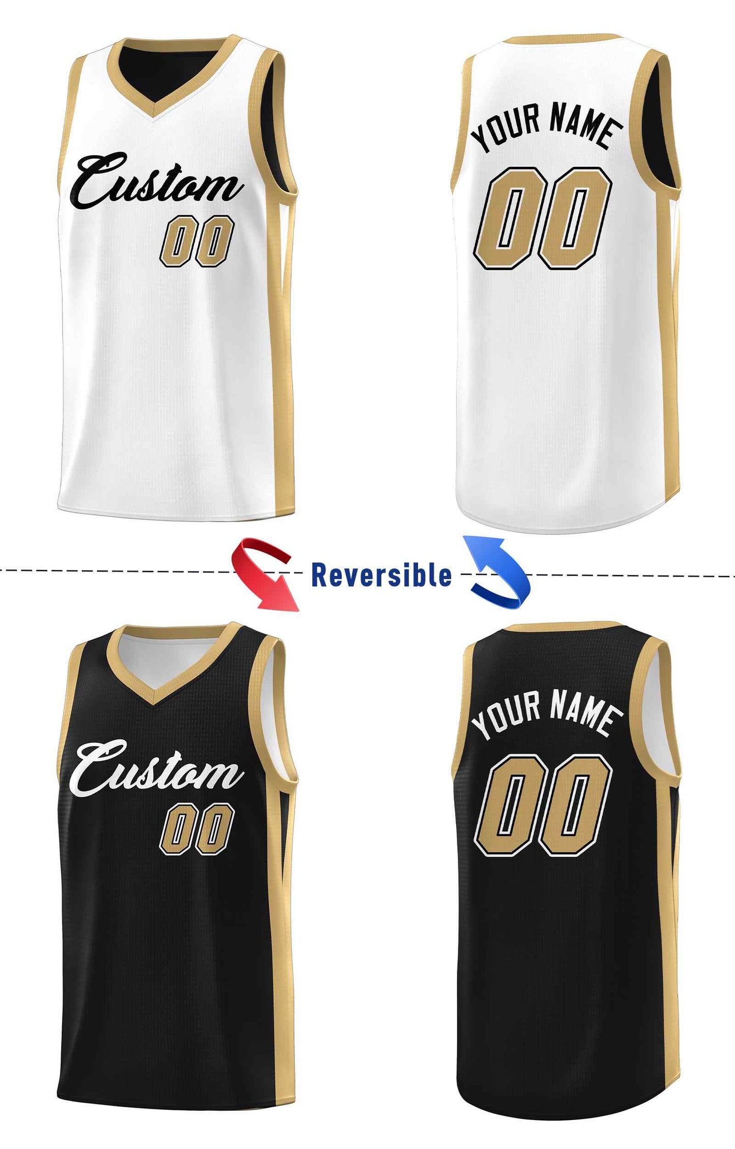 Custom Black White Double Side Sets Men Basketball Jersey