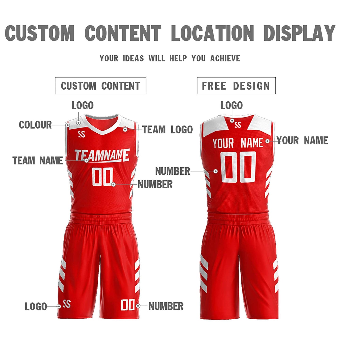 Custom Red White Double Side Sets Design Sportswear Basketball Jersey