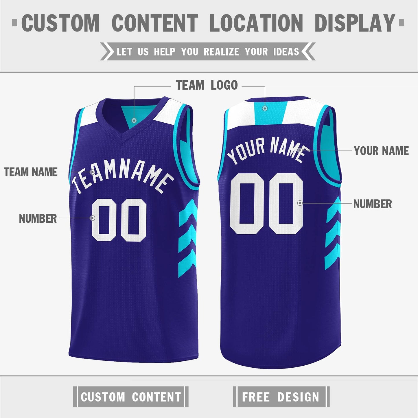 Custom Royal Aqua-White Reversible Double Side Tops Basketball Jersey