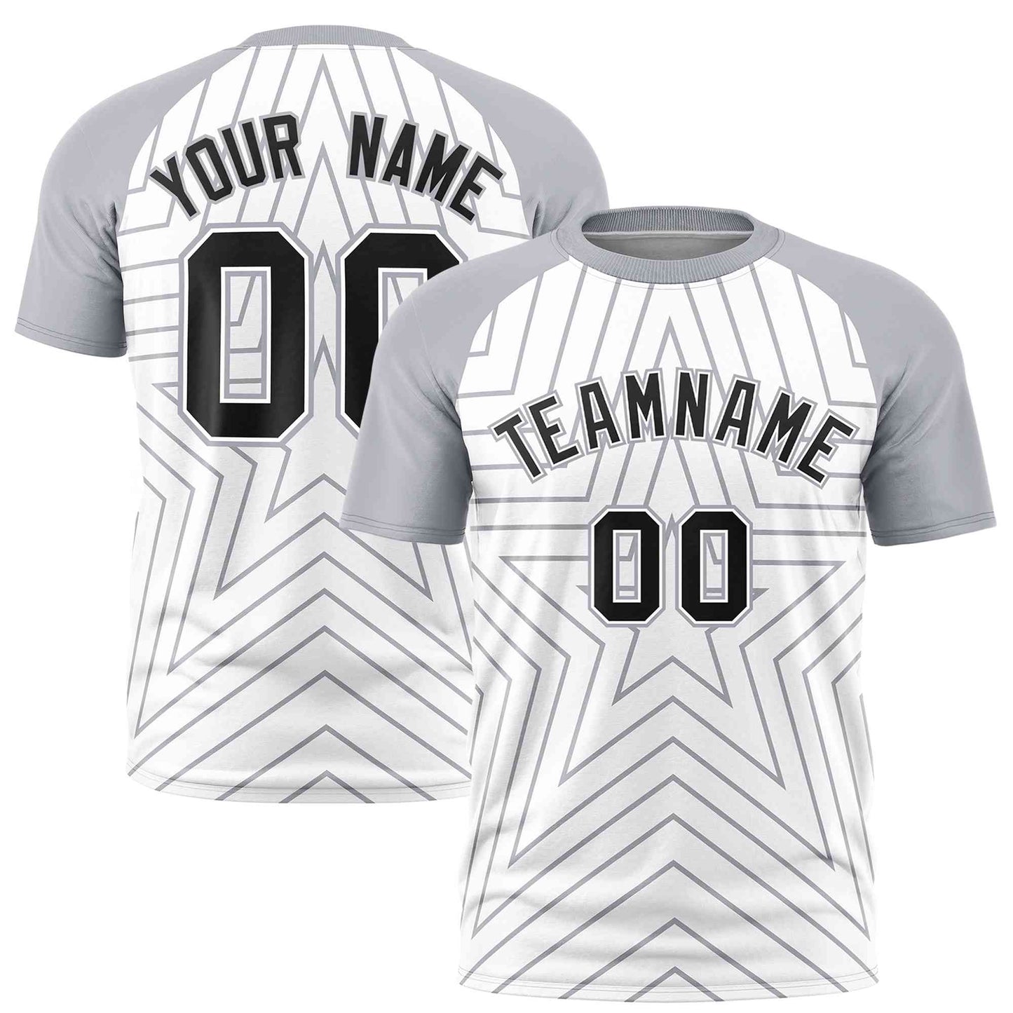 Custom White Gray Personalized Star Pattern Raglan Sleeves Performance T-Shirt