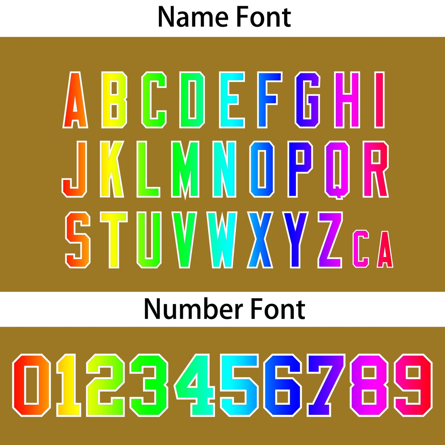 Custom Old Gold Personalized Rainbow Color Font Team Pullover Sweatshirt Hoodie