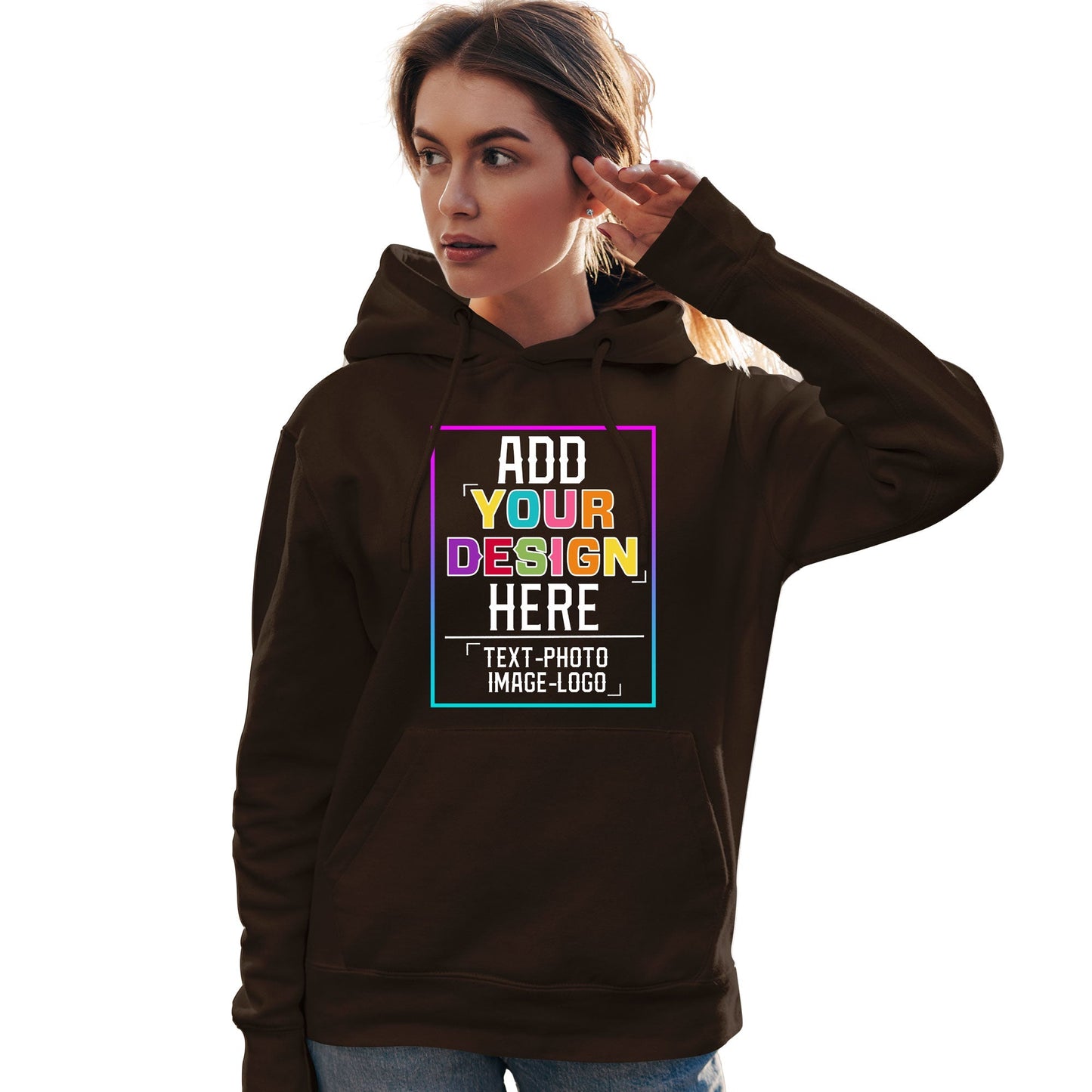 Custom Brown Personalized Rainbow Color Font Team Pullover Sweatshirt Hoodie