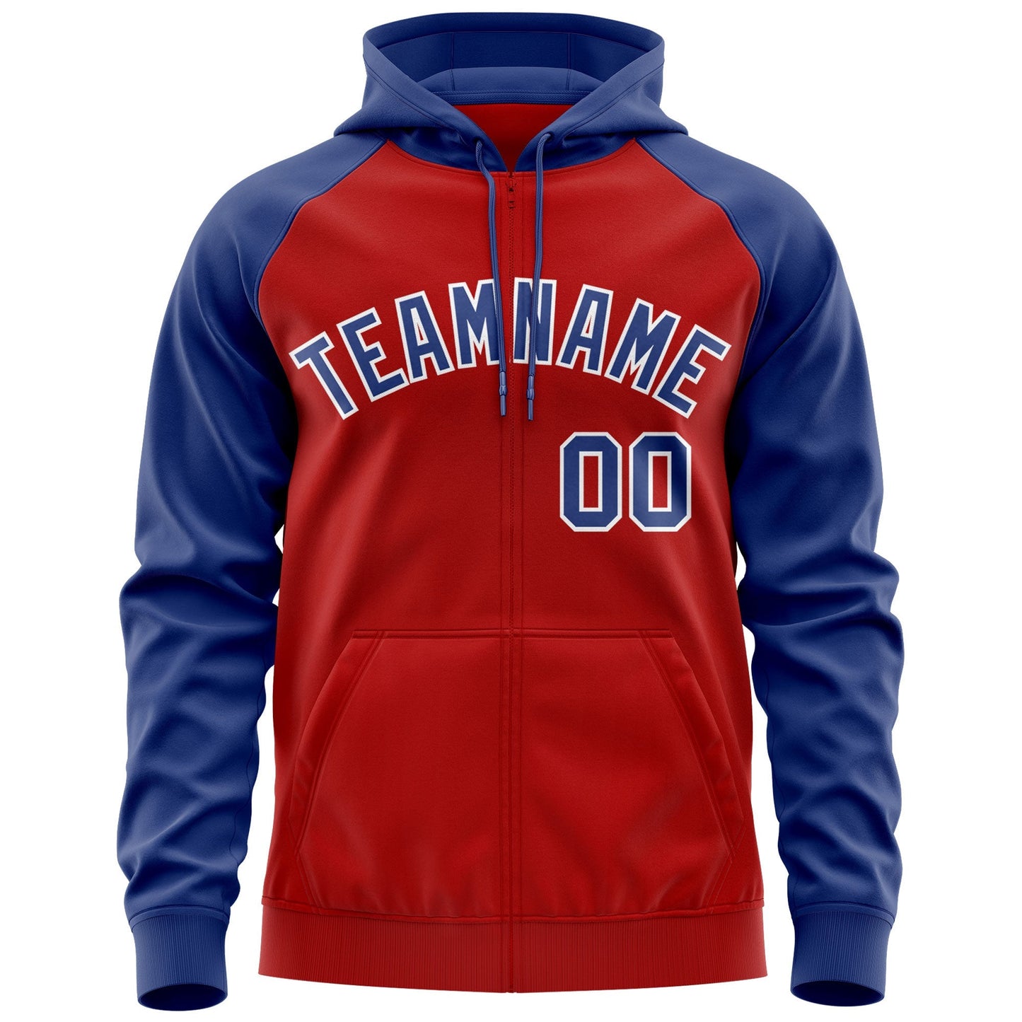 Custom Stitched Red Royal-White Raglan Sleeves Sports Full-Zip Sweatshirt Hoodie