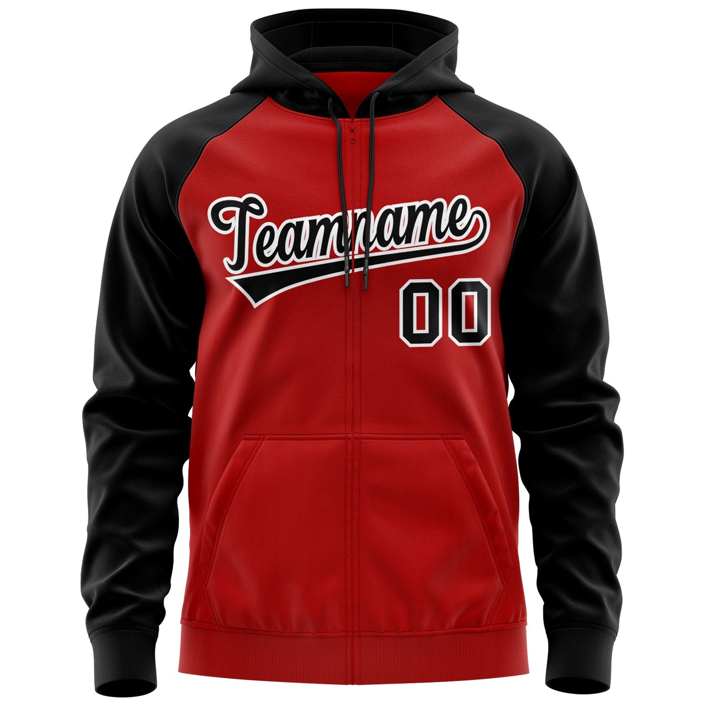 Custom Stitched Red Black-White Raglan Sleeves Sports Full-Zip Sweatshirt Hoodie