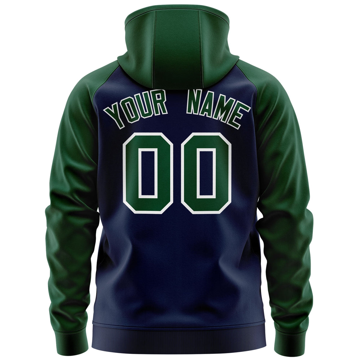 Custom Stitched Navy Green-White Raglan Sleeves Sports Full-Zip Sweatshirt Hoodie