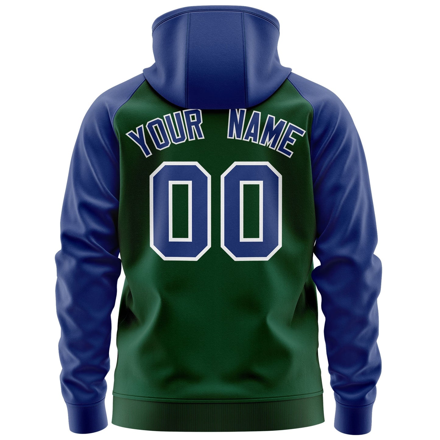 Custom Stitched Green Royal-White Raglan Sleeves Sports Full-Zip Sweatshirt Hoodie