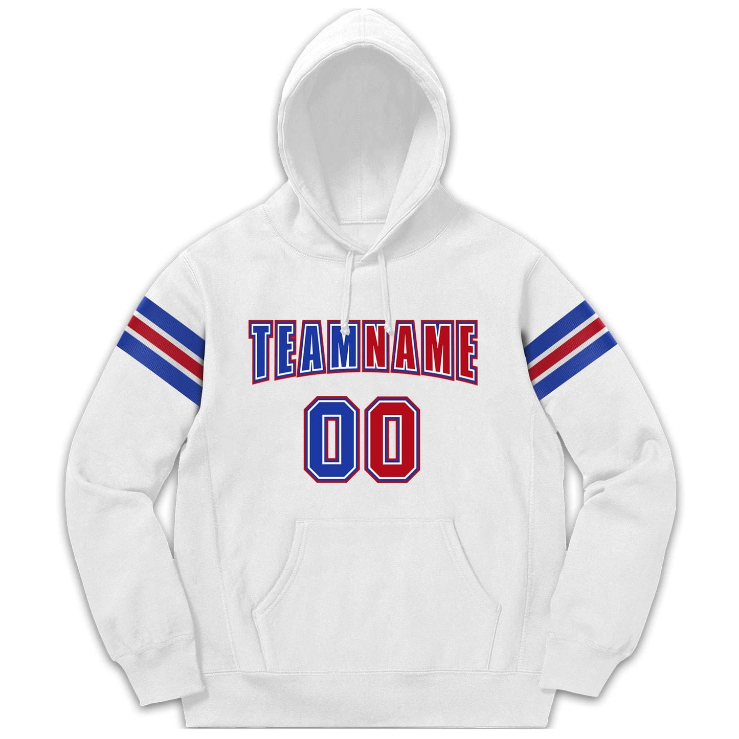 Custom Stitched White Royal-Red Cotton Pullover Sweatshirt Hoodie