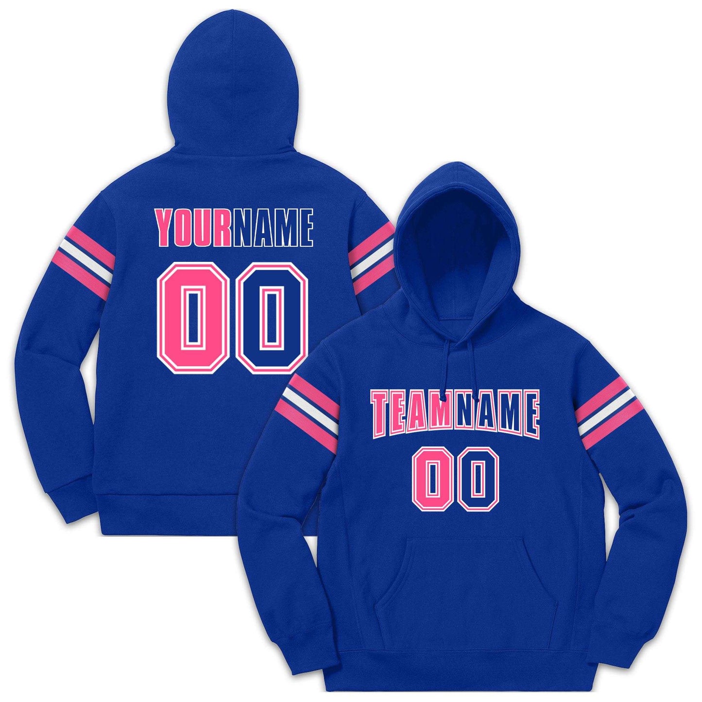 Custom Stitched Royal Pink-White Cotton Pullover Sweatshirt Hoodie