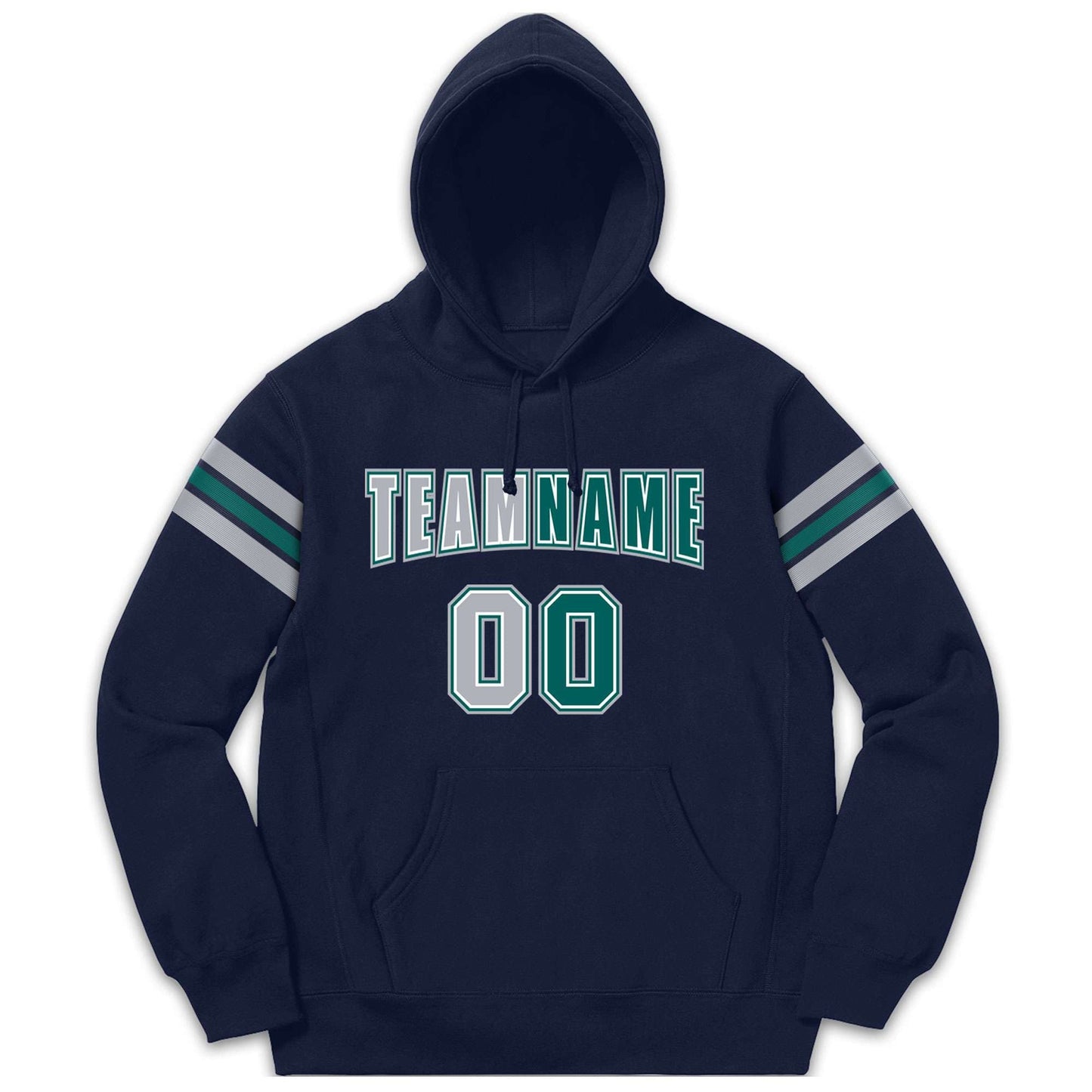 Custom Stitched Navy Gray-Aqua Cotton Pullover Sweatshirt Hoodie
