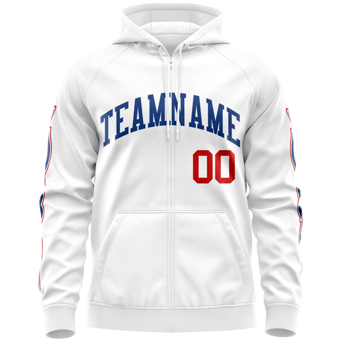 Custom Stitched White Royal Sports Full-Zip Sweatshirt Hoodie with Flame