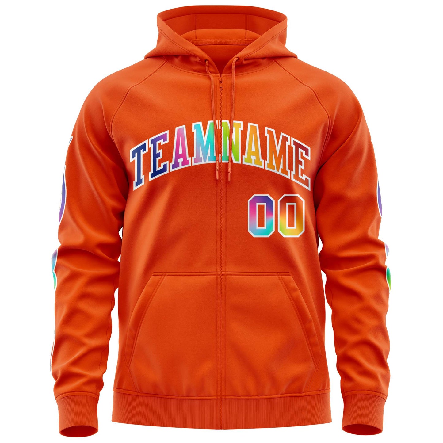 Custom Stitched Orange White Sports Full-Zip Sweatshirt Hoodie with Colored Flames
