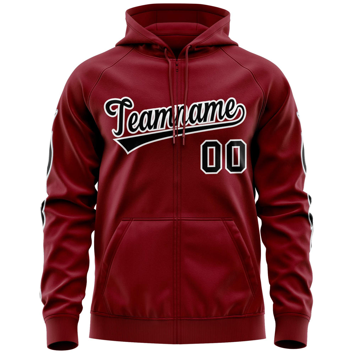 Custom Stitched Crimson Black Sports Full-Zip Sweatshirt Hoodie with Flame