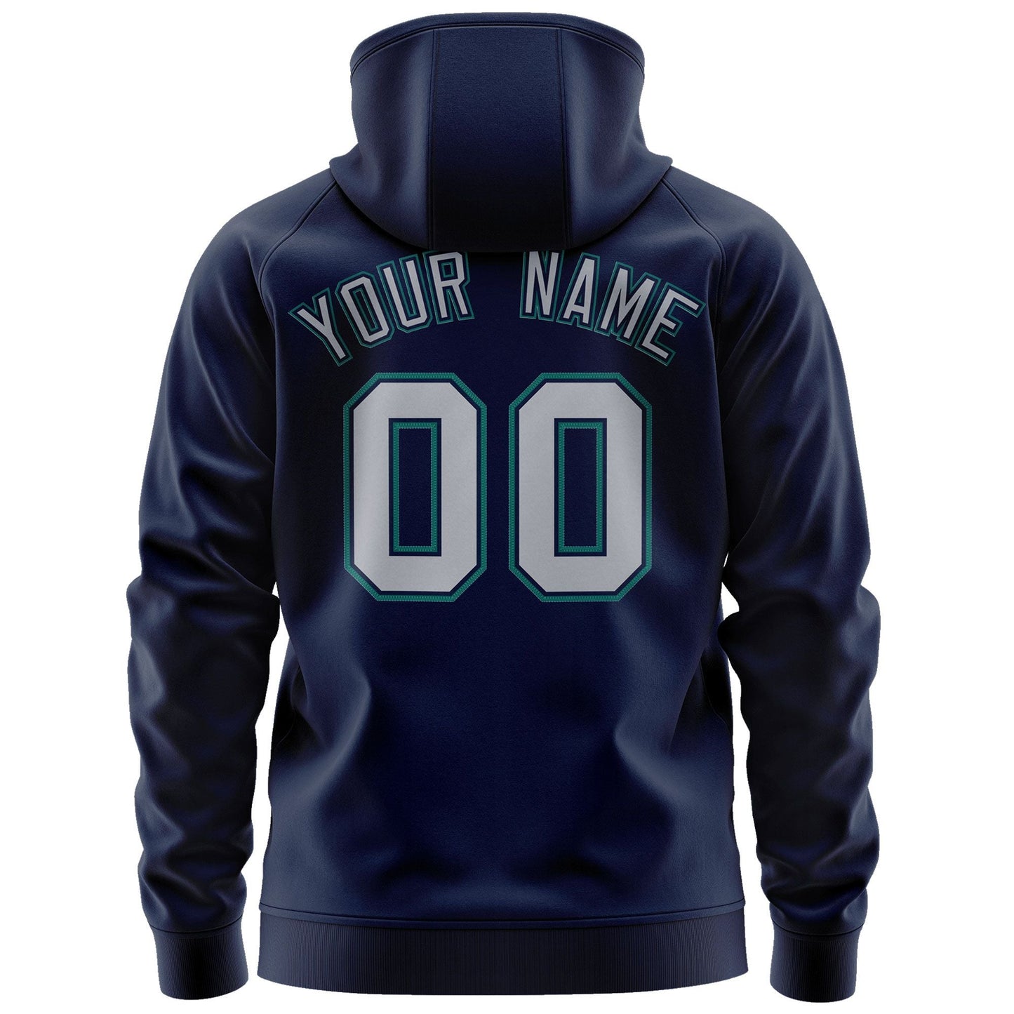 Custom Stitched Navy Gray-Aqua Sports Full-Zip Sweatshirt Hoodie
