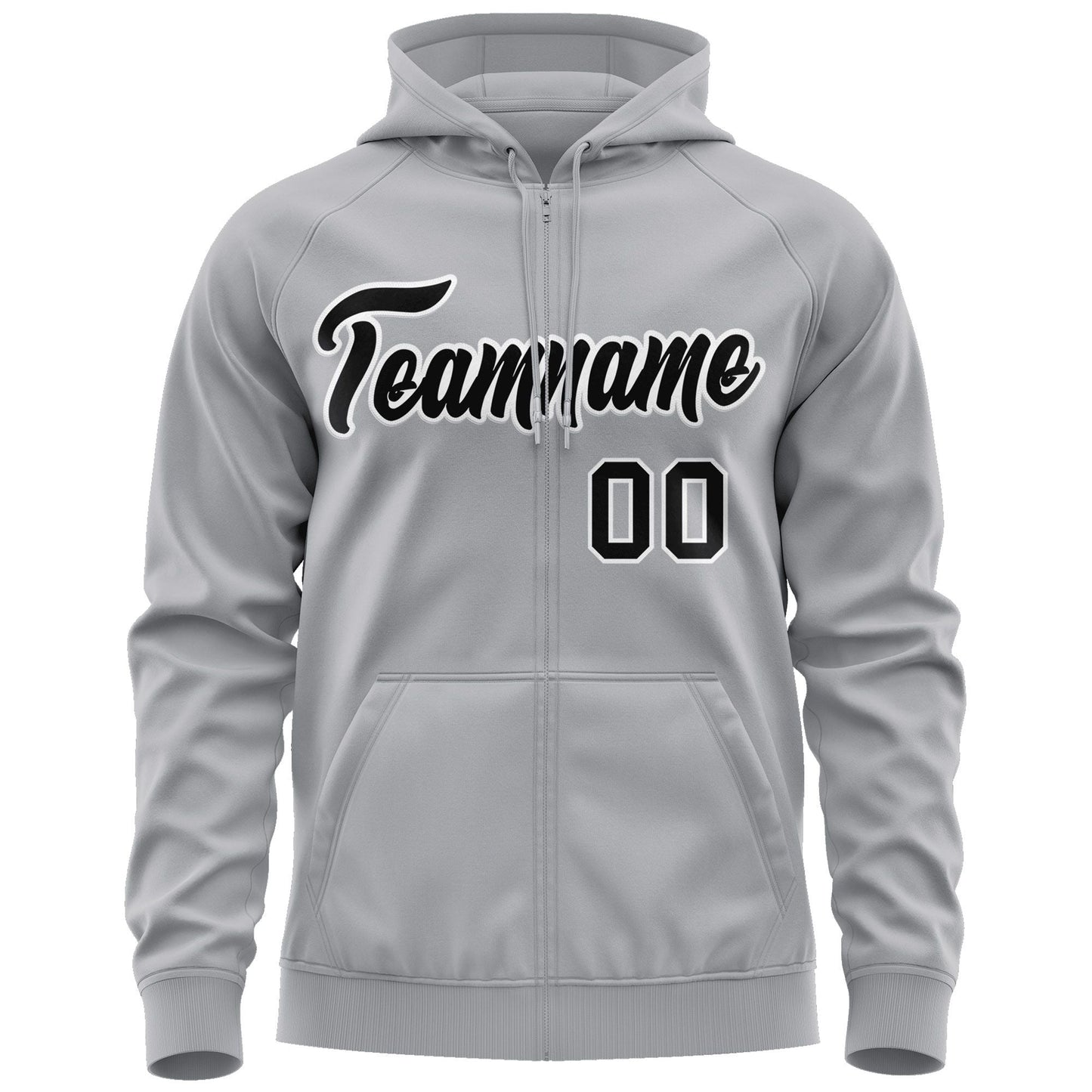 Custom Stitched Gray Black-White Sports Full-Zip Sweatshirt Hoodie