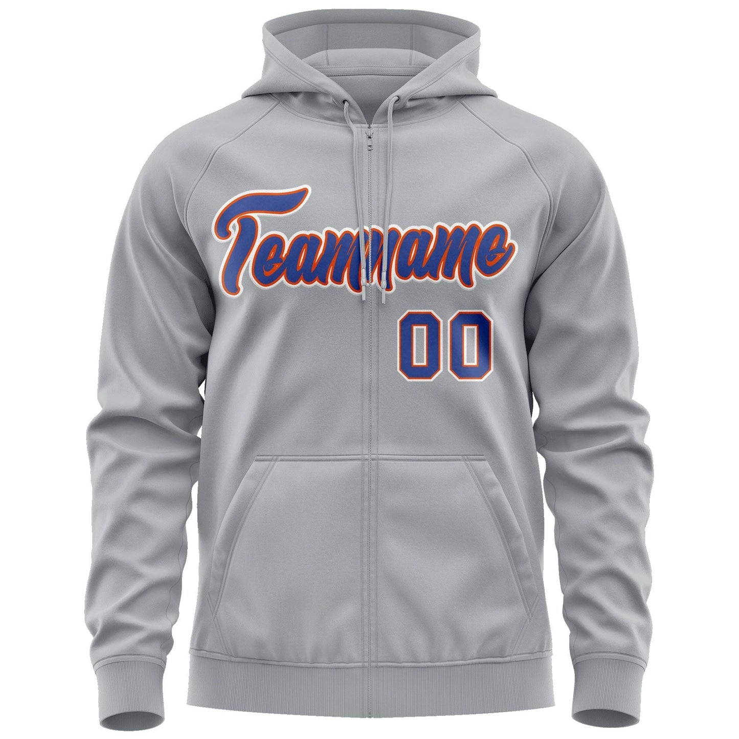 Custom Stitched Gray Royal-White Sports Full-Zip Sweatshirt Hoodie