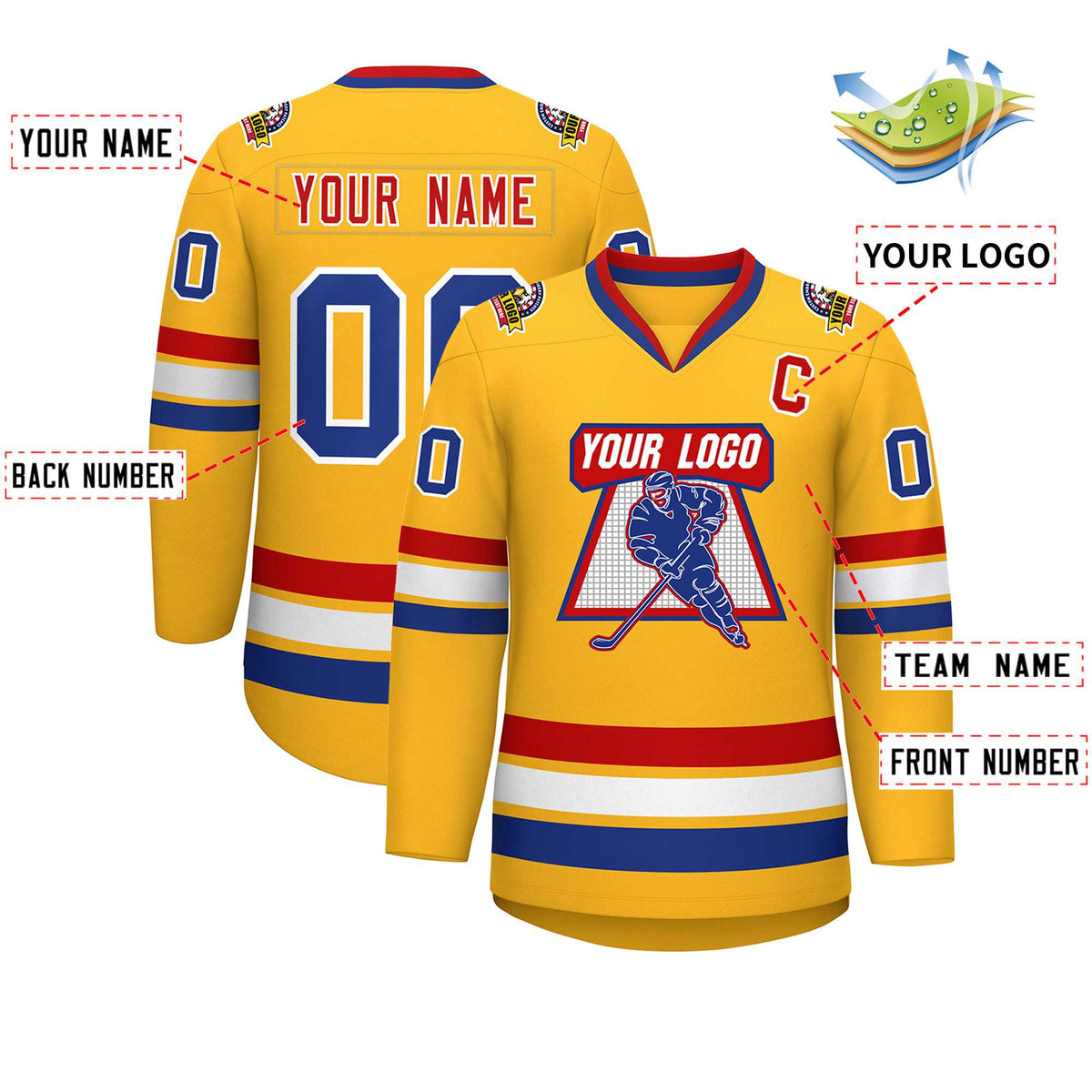 Custom Gold Royal White-Red Classic Style Hockey Jersey