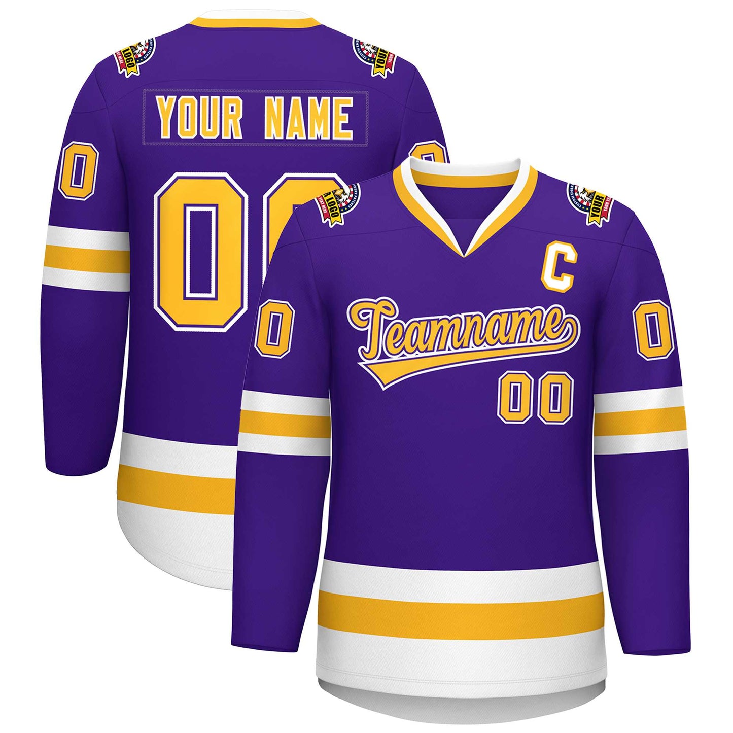 Custom Purple Gold Purple-White Classic Style Hockey Jersey