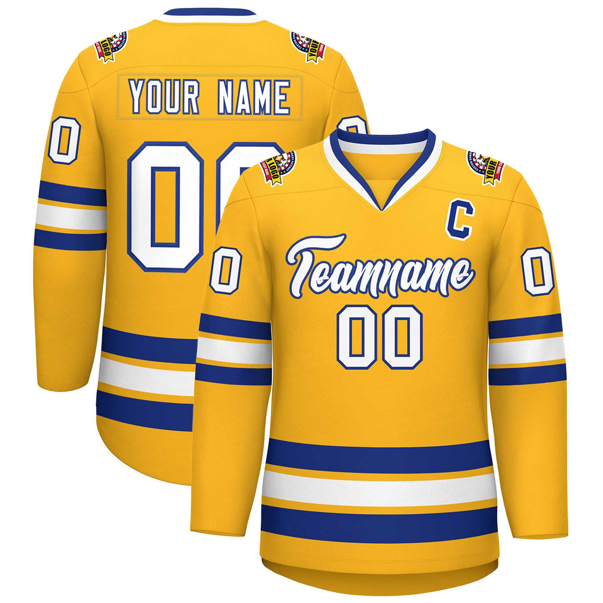 Custom Gold White-Royal Classic Style Hockey Jersey