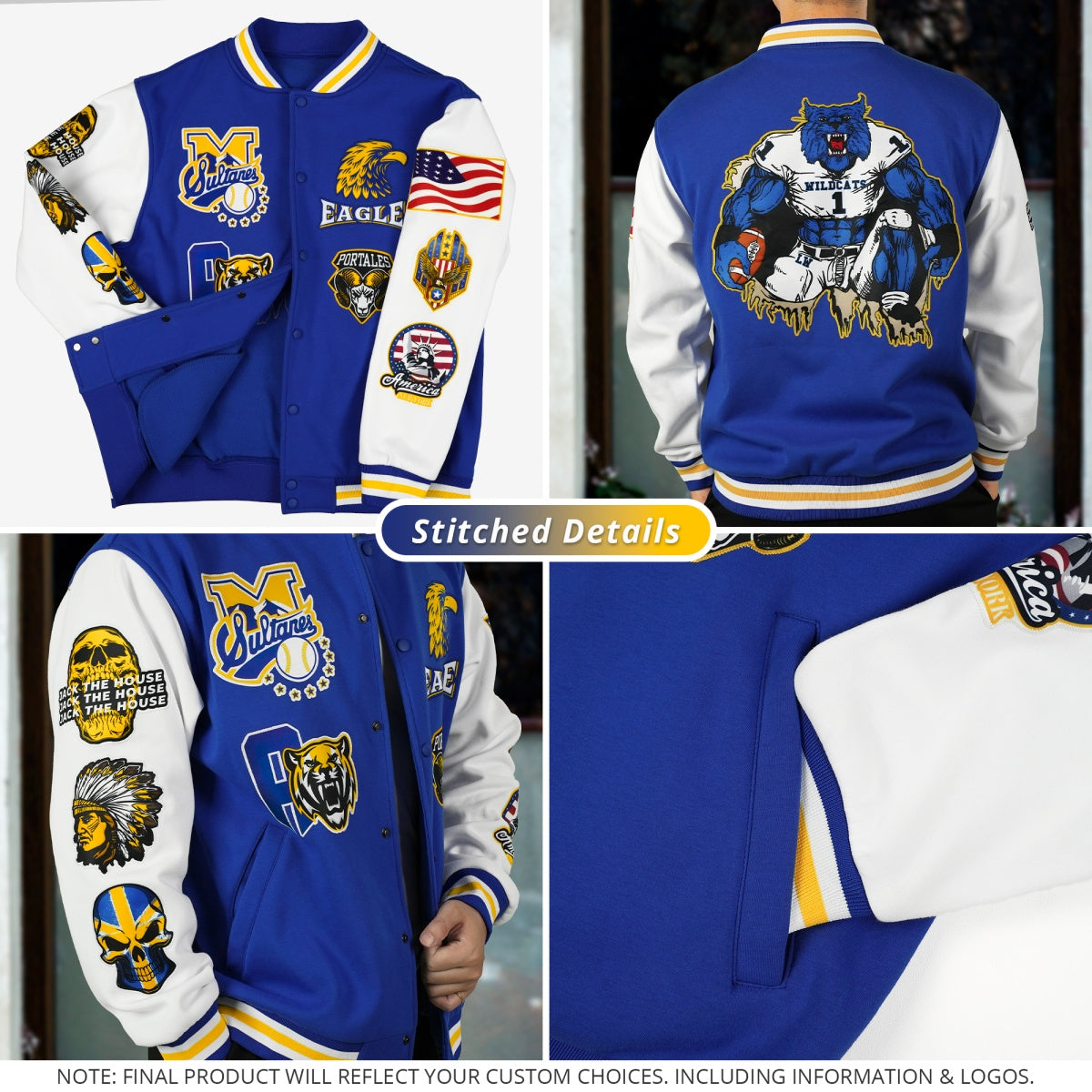 Custom Gray Black Gold Bats Pumpkins Ghost Patterns Halloween Letterman Jacket | Custom Letterman Jacket,Add Name and Numbern,Sublimation Printed &amp; Stitched,Perfect for Parties | KXKSHOP
