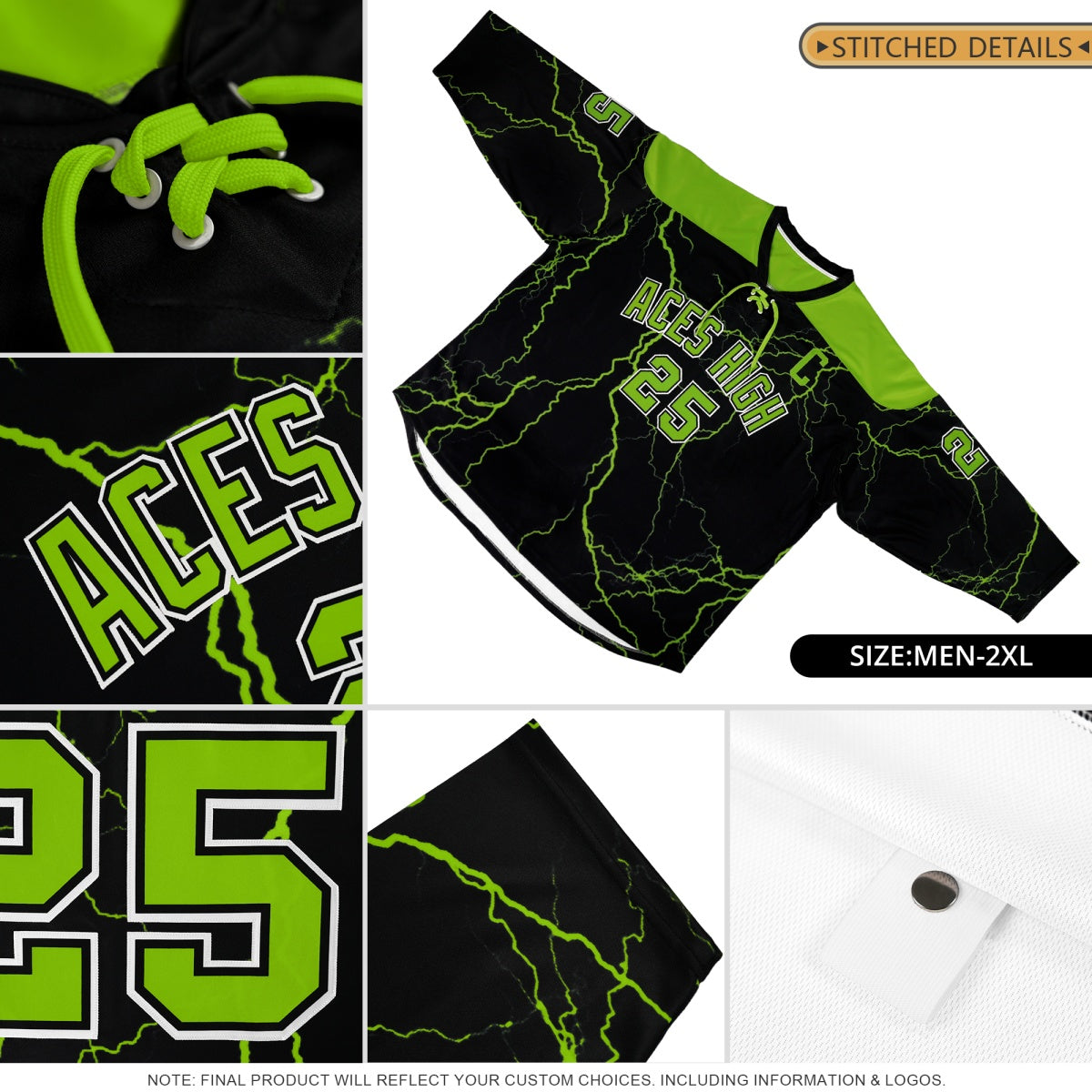 Custom Black Old Gold White Star Series Personalization Lace-Up Neck Hockey Jersey| KXKSHOP