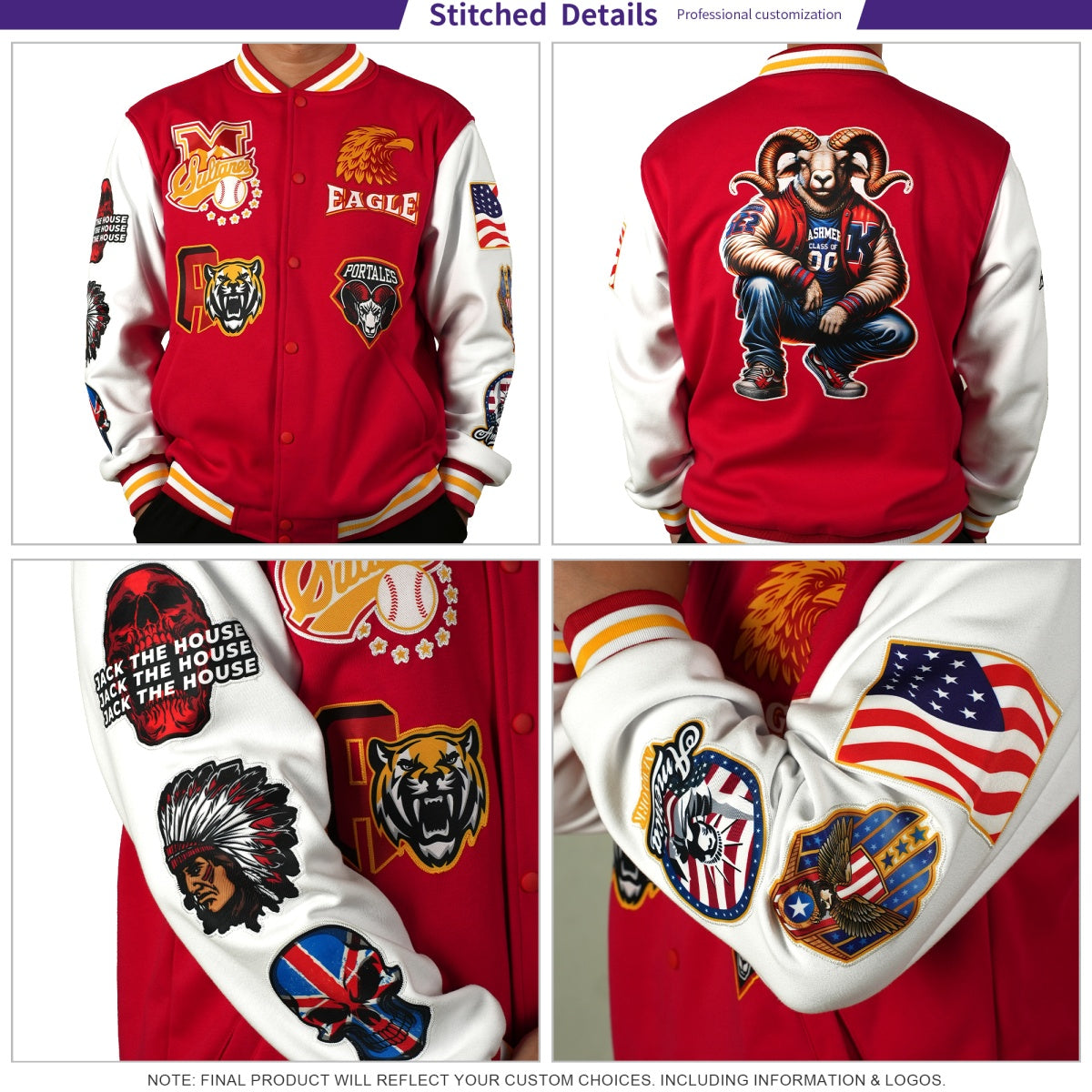 Custom Yellow Light Brown Cream Raglan Sleeves Full-Snap Letterman Cotton Fabric Jacket| KXKSHOP