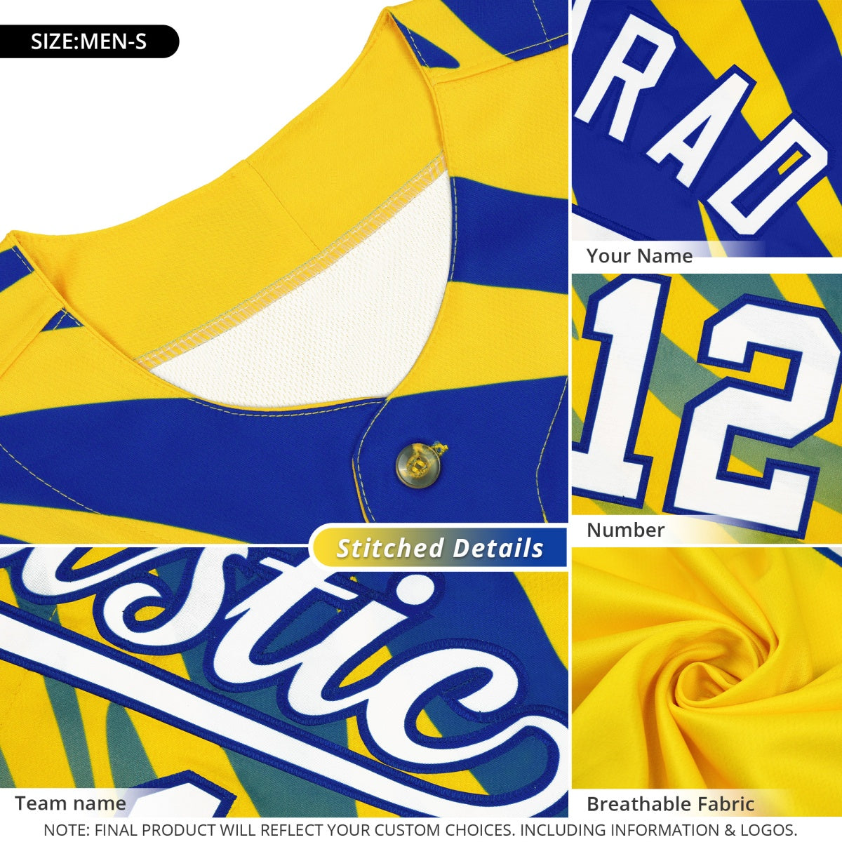 Custom Yellow Royal Blue Side Camo Style Personalization Baseball Jersey| KXKSHOP