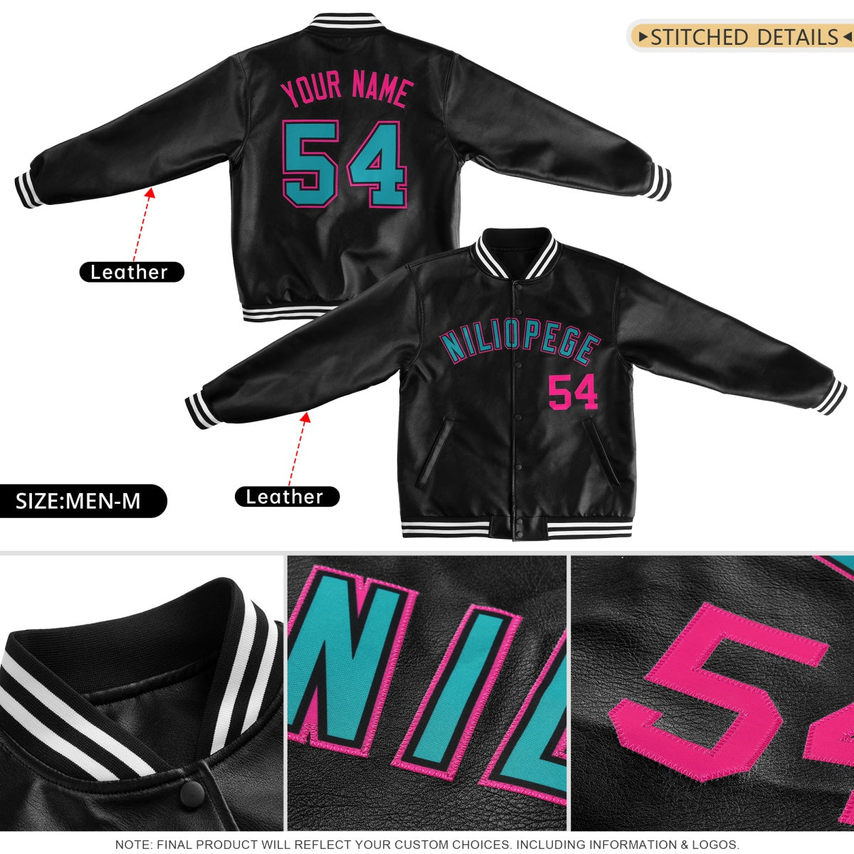 Custom Black Fluorescent Green Full-Snap Varsity Faux Leather Letterman Jacket| KXKSHOP