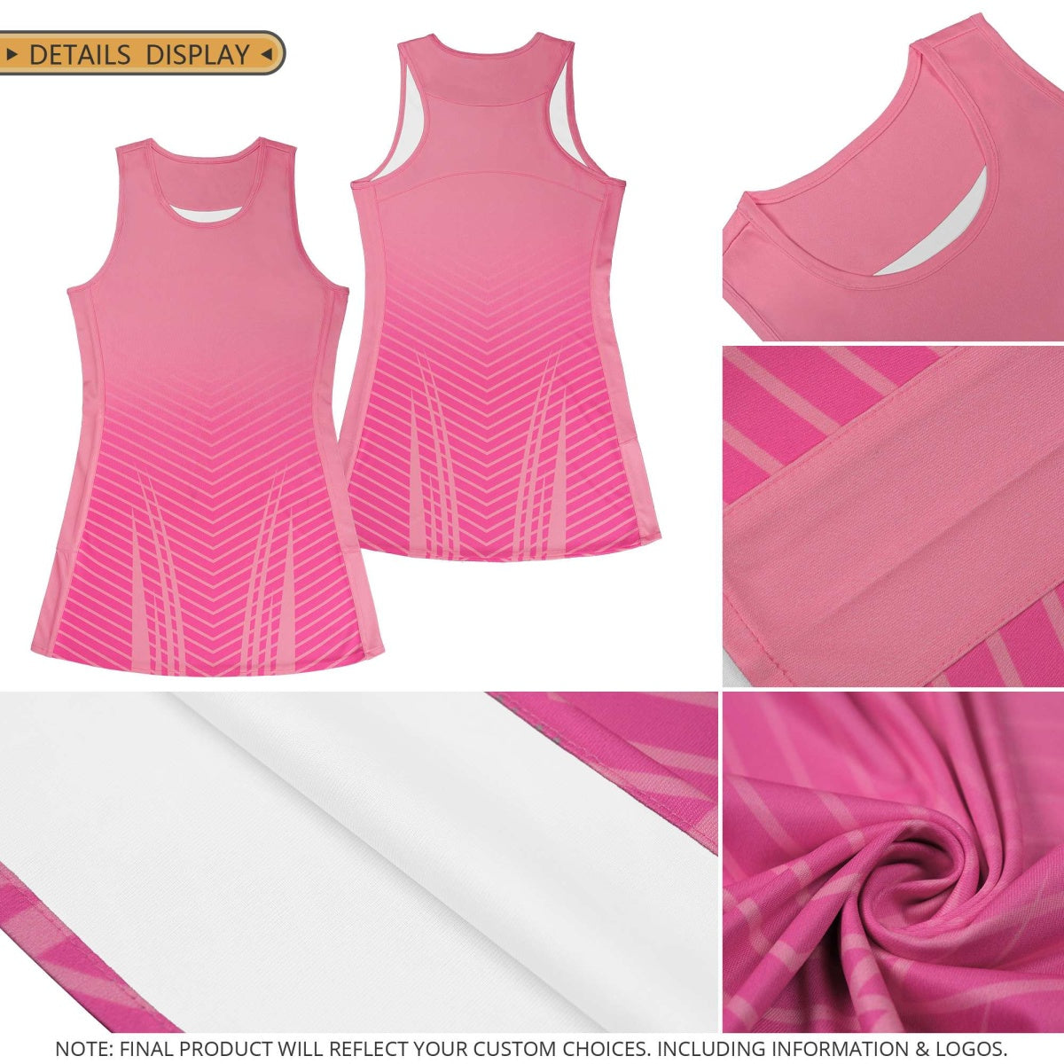 Custom Women Netball Dress | White Navy V-Shaped Pinstripes Gradient Team Uniform