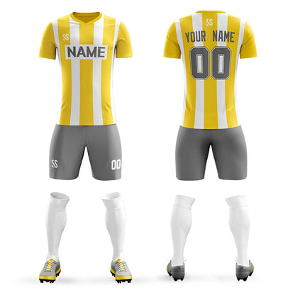 Custom Yellow Gray Casuall Outdoor Soccer Sets Jersey