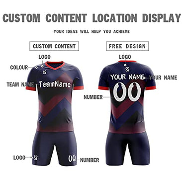 Custom Navy Red-White Soft Training Uniform Soccer Sets Jersey