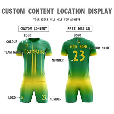 Custom Green Yellow Soft Training Uniform Soccer Sets Jersey