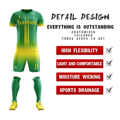 Custom Green Yellow Soft Training Uniform Soccer Sets Jersey