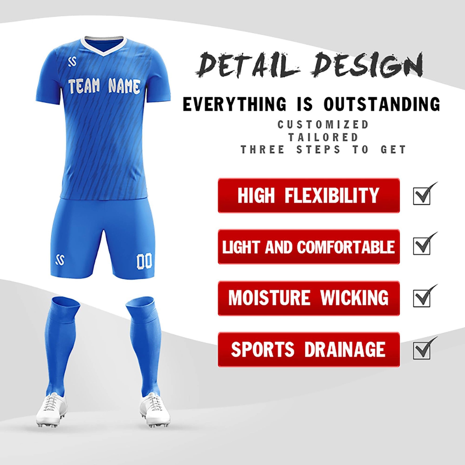 Custom Royal Printing Outdoor Breathable Soccer Sets Jersey