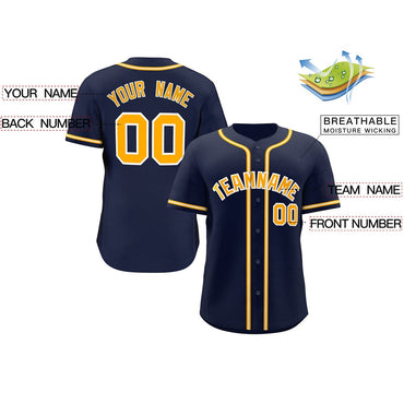 Custom Navy Yellow-White Classic Style Authentic Baseball Jersey
