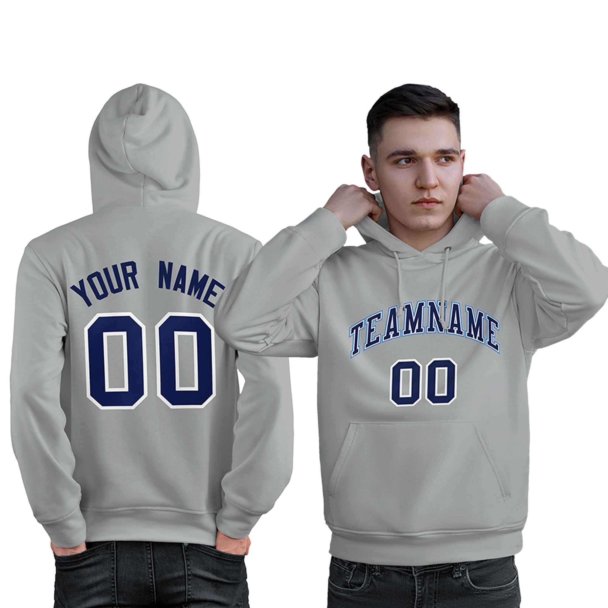 Custom Gray Light Blue-Navy Classic Style Personalized Sport Pullover Hoodie