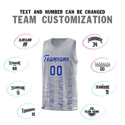 Custom Gray Royal Personalized Scratches Pattern Sports Uniform Basketball Jersey