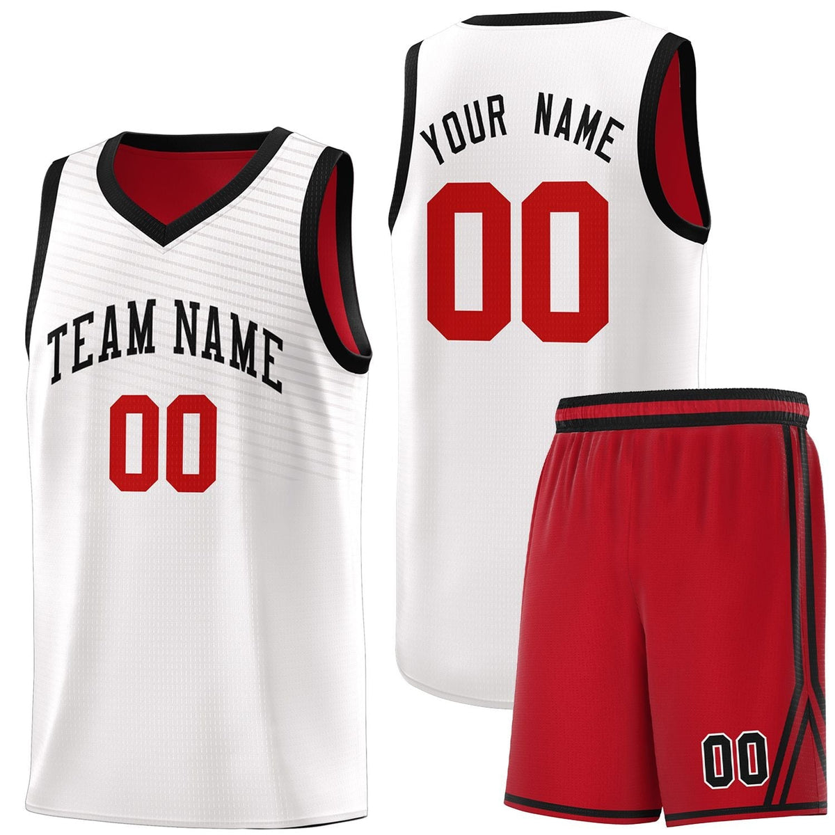 Custom White Red Chest Slash Patttern Sports Uniform Basketball Jersey