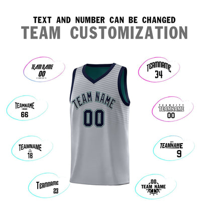 Custom Gray Midnight Green Chest Slash Patttern Sports Uniform Basketball Jersey