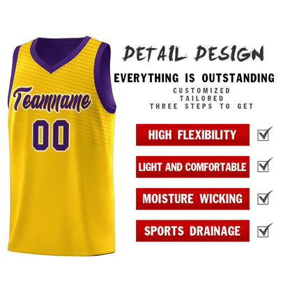 Custom Gold Purple Chest Slash Patttern Sports Uniform Basketball Jersey
