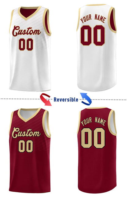 Custom Crimson White Chest Slash Patttern Double Side Sports Uniform Basketball Jersey