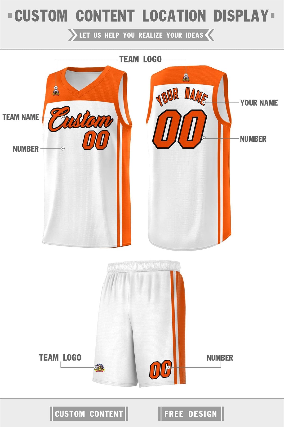 Custom White Orange Classic Sets Sports Uniform Basketball Jersey