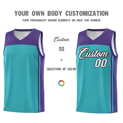 Custom Aqua Purple Classic Sets Sports Uniform Basketball Jersey