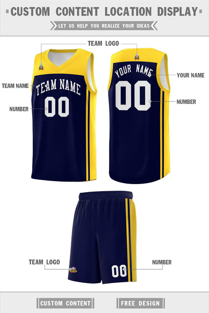 Custom Navy Gold Classic Sets Sports Uniform Basketball Jersey